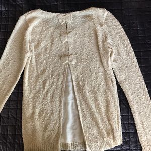 Bow Back Open Back Lightweight Cream Sweater